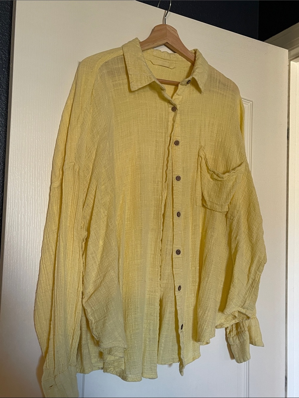 Free People Yellow Button-Down Gauze Shirt